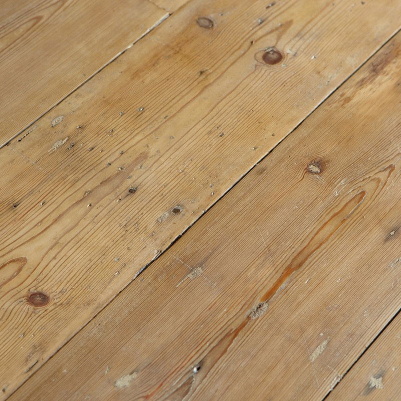 Reclaimed original London floorboards. Slow-grown pine. Textured surface is hand DA sanded, to clean whilst retaining history and timeworn beauty