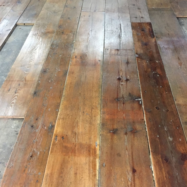 Reclaimed hand adzed Georgian Pine boards