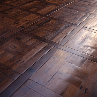 one-off reclaimed floor defined by the wood selection, texture and condition of the original reclaimed board or block