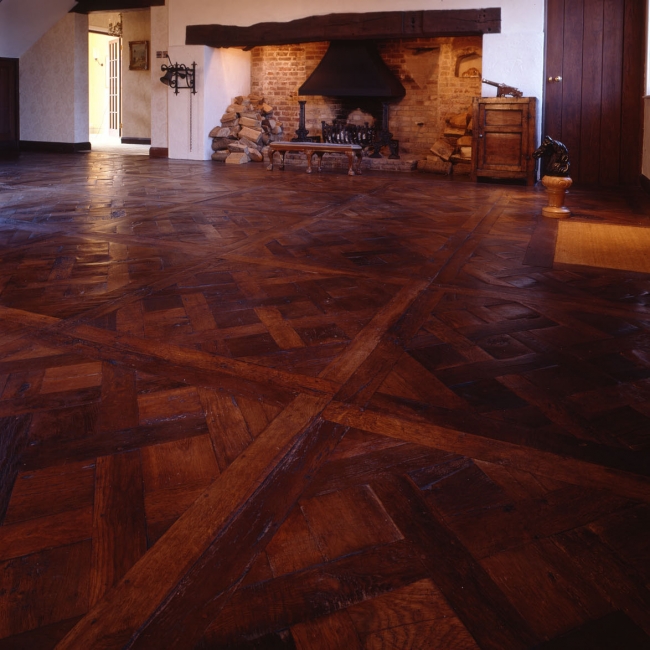 Antique hand-made floors using 150-300 year old timbers. Carefully sourced, designed and laid to create a timeworn floor of sumptuous beauty