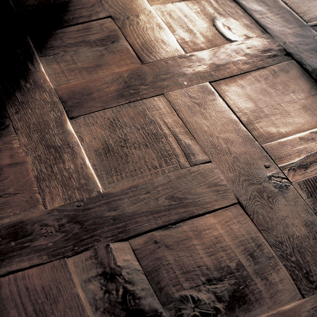 Antique hand-made floors using 150-300 year old timbers. Carefully sourced, designed and laid to create a timeworn floor of sumptuous beauty